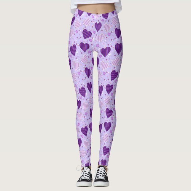 Lila Patchwork-Herz Leggings (Vorderseite)