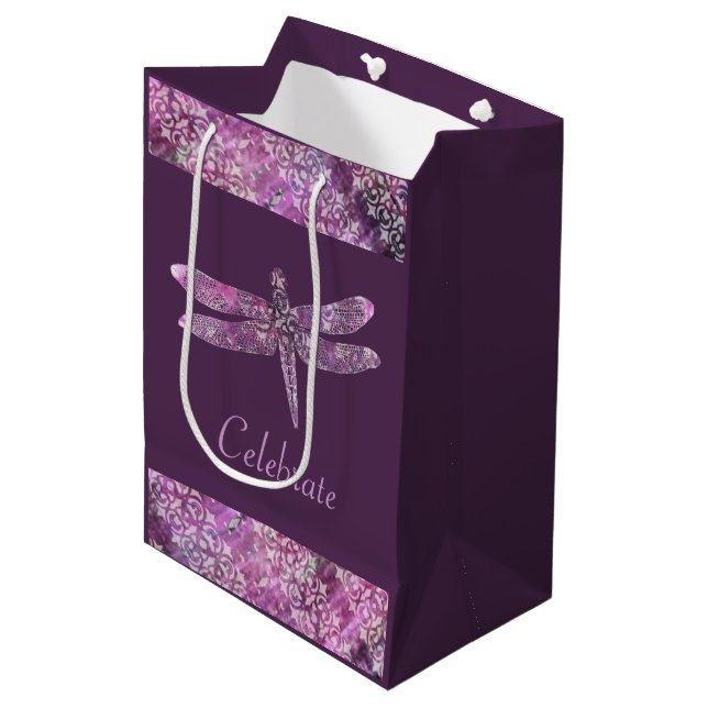 Lila Patina: Libelle Mittlere Geschenktüte (Vorderseite Schrägansicht)