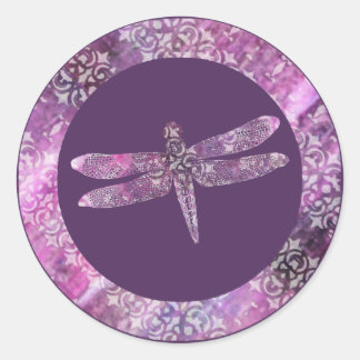Lila Patina: Libelle Runder Aufkleber