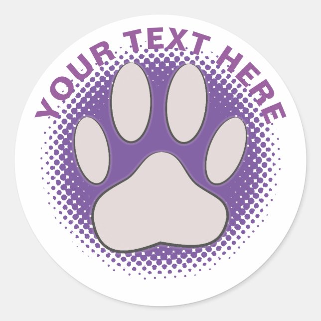 Lila Paw Print Custom Text Classic Round Aufkleber (Vorderseite)