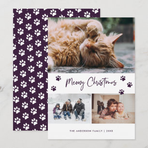 Lila Paw Print Foto Collage Meowy Weihnachtsmann Feiertagskarte