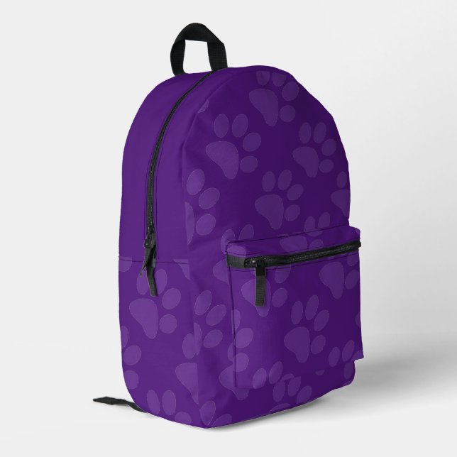 Lila Paw-Prints Bedruckter Rucksack (Rückseitige Ecke links)