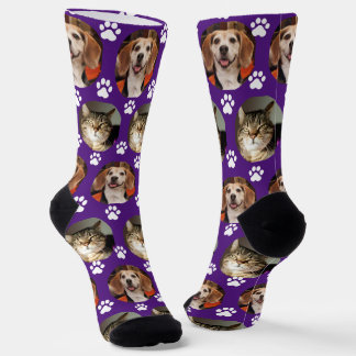 Lila Paw Prints für 2 Haustiere, Foto Niedlich Socken