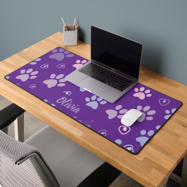 Lila Paw Prints & Hearts-Desk Mat Schreibtischunterlage (Büro 2)