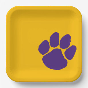 Lila Pawprint auf Gold Paper Party Tellern Pappteller