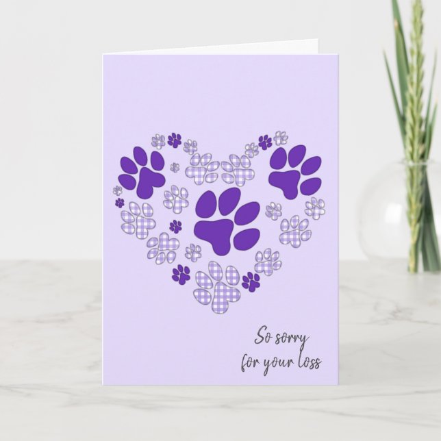 Lila Pawprint Herz für Heimtiere Karte (Vorderseite)