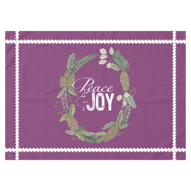 Lila Peace Joy Evergreen Cones Wreath Tablecloth Tischdecke (Vorderseite (Horizontal))