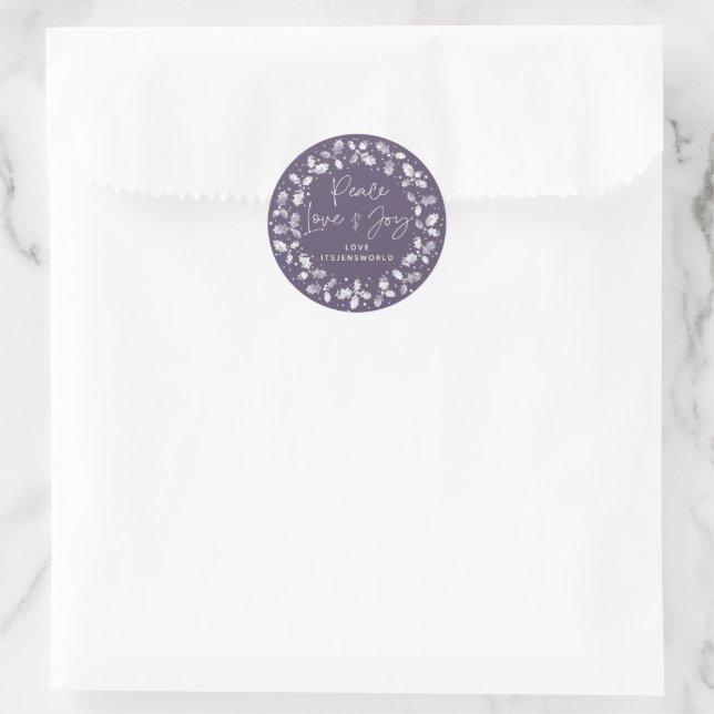 Lila Peace Liebe+Joy Holly Wreath Runder Aufkleber (Tasche)