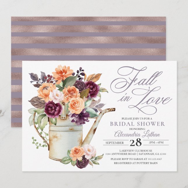 Lila Peach floral Fall Bridal Dusche Einladung (Vorne/Hinten)