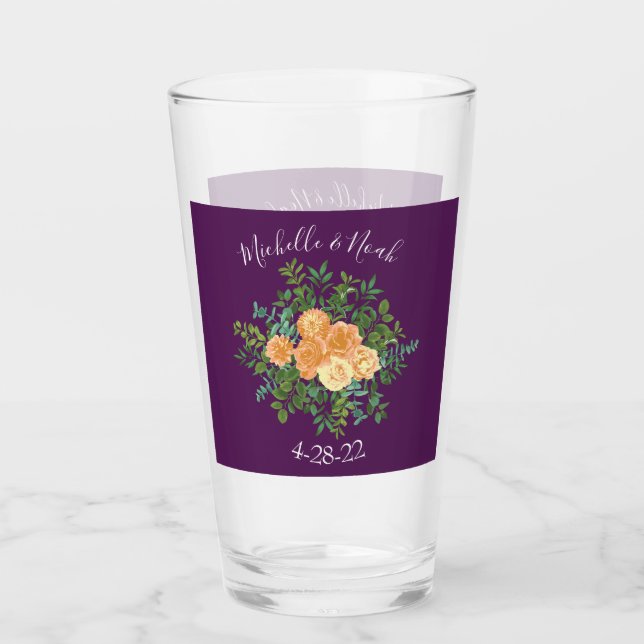 Lila Peach Wedding Floral Rose Glas (Vorderseite)