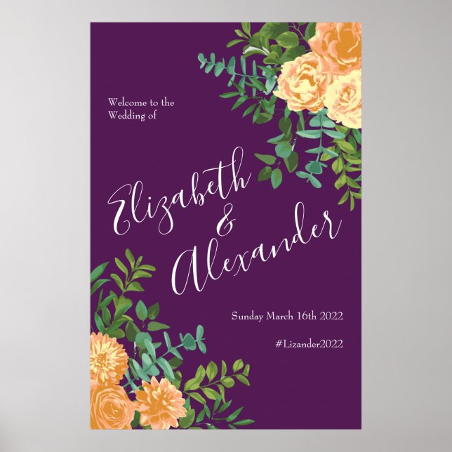 Lila Peach Wedding Floral Rose Poster (Vorne)