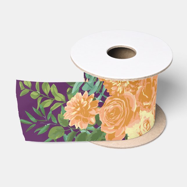 Lila Peach Wedding Floral Rose Satinband (Spule)