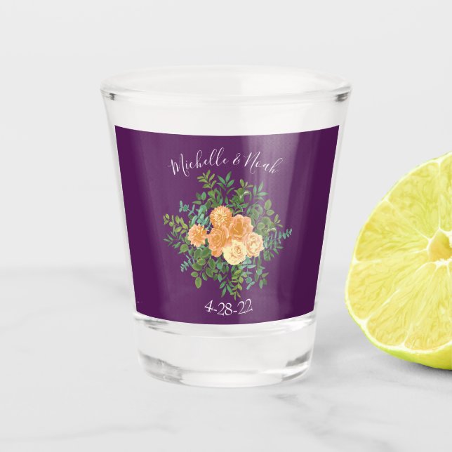 Lila Peach Wedding Floral Rose Schnapsglas (Vorderseite)