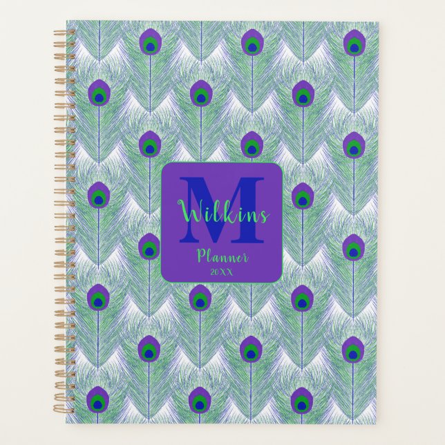 Lila Peacock Feather Green Blue Art Deco Planer (Vorderseite)