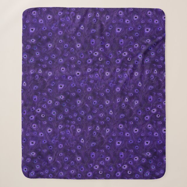 Lila Peacock Feather Sherpa Blanket Sherpadecke (Vorderseite)