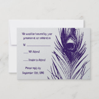 Lila Peacock Feather Wedding RSVP Karte