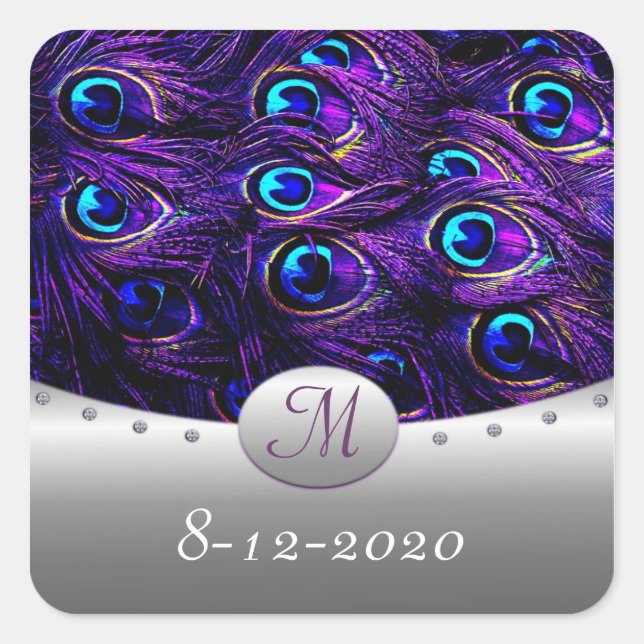 Lila Peacock Wedding Einladung Umschlag Aufkleber (Vorderseite)