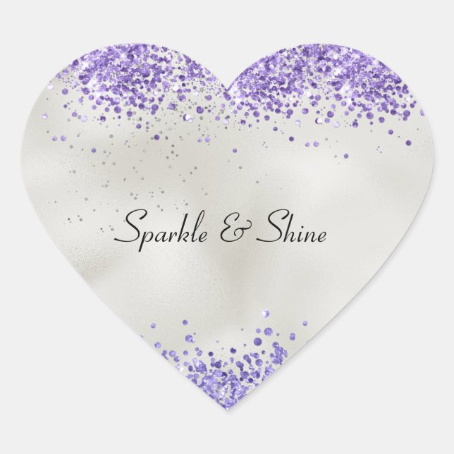 Lila Pearl Silver Sparkle Herz-Aufkleber (Vorderseite)