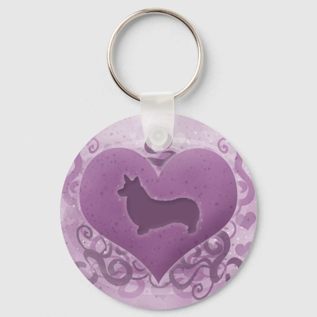 Lila Pembroke Welsh Corgi Valentine Schlüsselanhänger (Vorderseite)