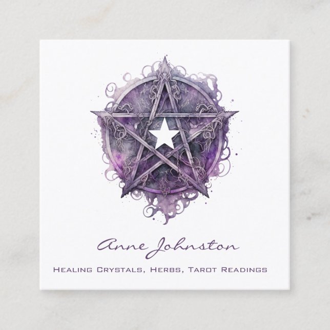 Lila Pentagramm Star Quadratische Visitenkarte (Vorderseite)