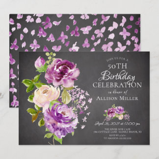 Lila Peonies Floral Geburtstag Einladung