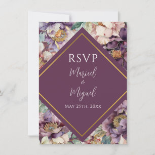 Lila Peonies Floral Modern Wedding RSVP