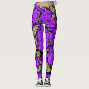 Lila Peonies mit Gold-Blätter Leggings