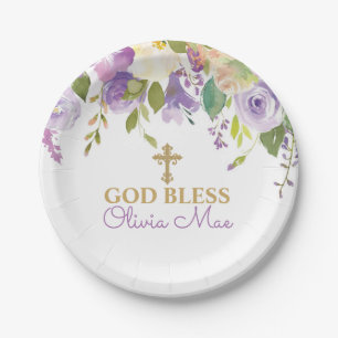 Lila Peonies Taufe Personalisierte Papiere Teller