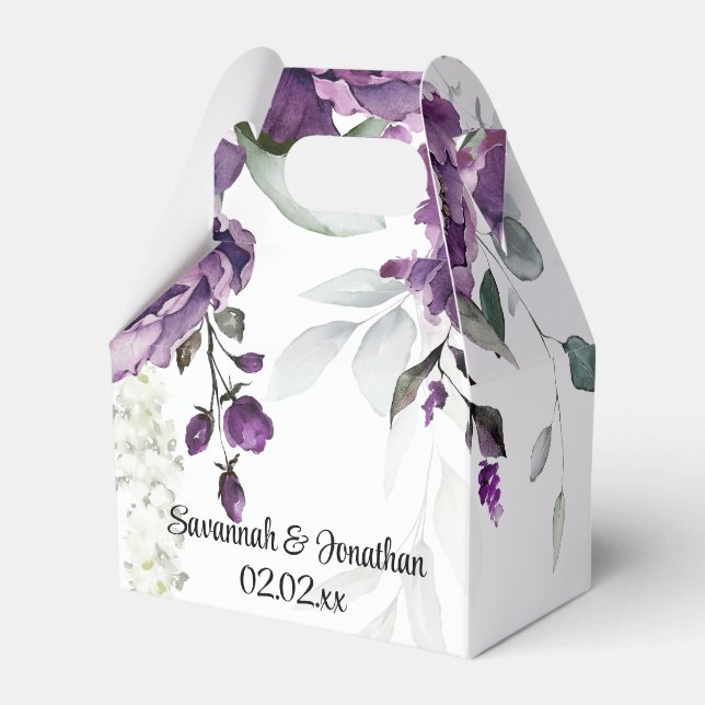 Lila Peonies und Weide Grüne Gastgeschenk Hochzeit Geschenkschachtel (Vorderseite)