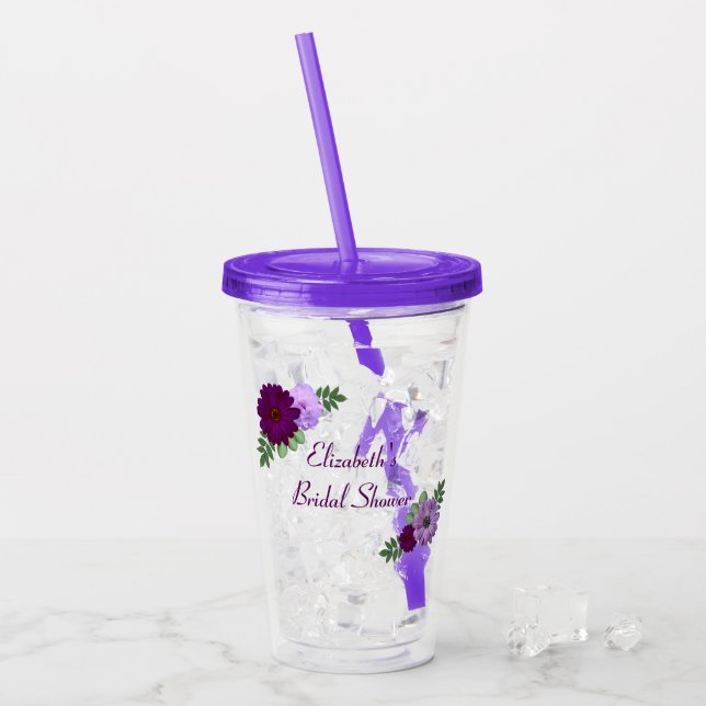 Lila Peony Floral Brautparty Acryltrinkbecher (Vorderseite Ice)