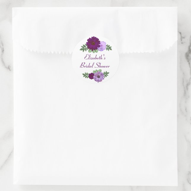 Lila Peony Floral Brautparty Runder Aufkleber (Tasche)