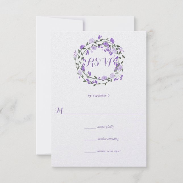 Lila Peony Floral Wreath Wedding RSVP (Vorderseite)