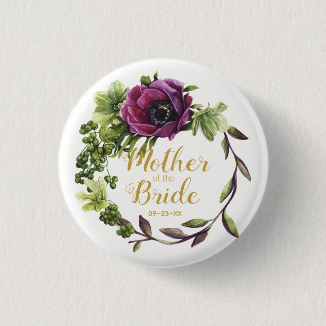 Lila Peony Wreath Mother of the Bride ID456 Button (Vorderseite)