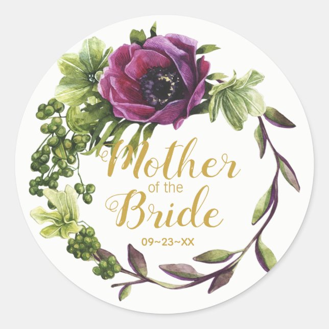 Lila Peony Wreath Mother of the Bride ID456 Runder Aufkleber (Vorderseite)
