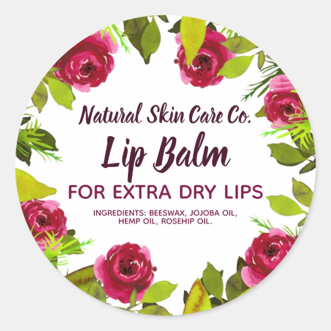 Lila Peonys und Foliage Lip Balm Labels Runder Aufkleber (Vorderseite)