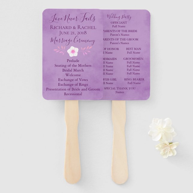 Lila Pergament mit Blumen Fächer (Vorne und Hinten)