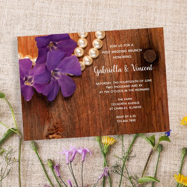 Lila Periwinkle Barn Wood Post Wedding Brunch Einladung (Von Creator hochgeladen)