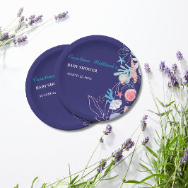 Lila Perle unter der Babydusche Pappteller