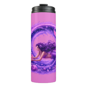 Lila Perlensuchende Meerjungfrau Fantasy-Wellen-Ku Thermosbecher