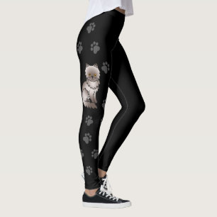 Lila Perser Süße Cartoon-Katze & Pfoten Schwarz Leggings