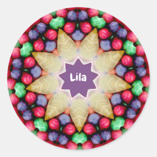 LILA ~ Personalisiert Osterkandy Pattern ~ Runder Aufkleber