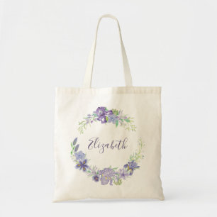 Lila personalisierte Aquarell-Blumen Tragetasche