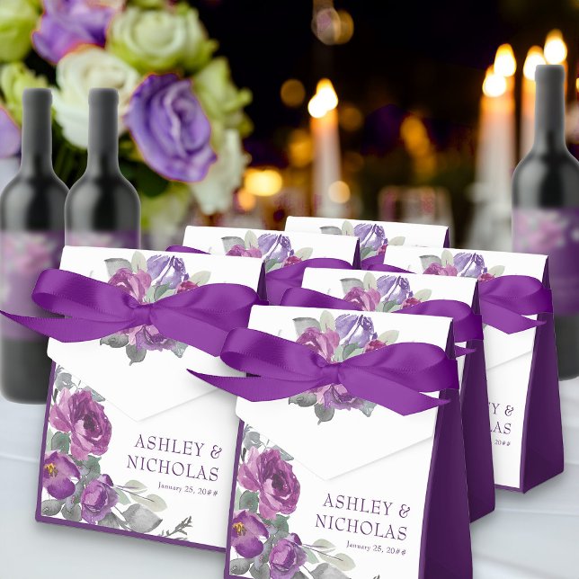 Lila Personalisierte Hochzeit mit Flora Geschenkschachtel (Purple floral favor bags from my Plush Purple Wedding Collection )