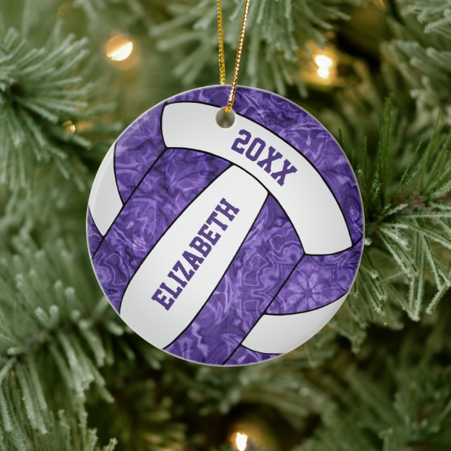 lila personalisierte Mädchenvolleyball Keramik Ornament (Baum)