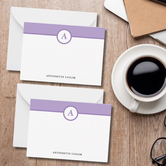 Lila Personalisierte Monogramm-Mitteilungskarten Mitteilungskarte (Von Creator hochgeladen)