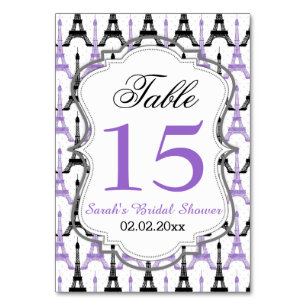 Lila personalisierte Tischnummern Eiffel-Turms