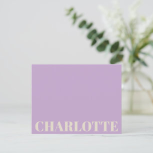 Lila personalisierter Name moderner schicker Kinde Mitteilungskarte