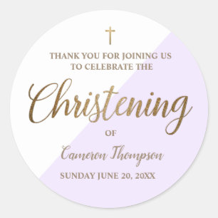 Lila Personalisiertes Baby Christening Danke Runder Aufkleber