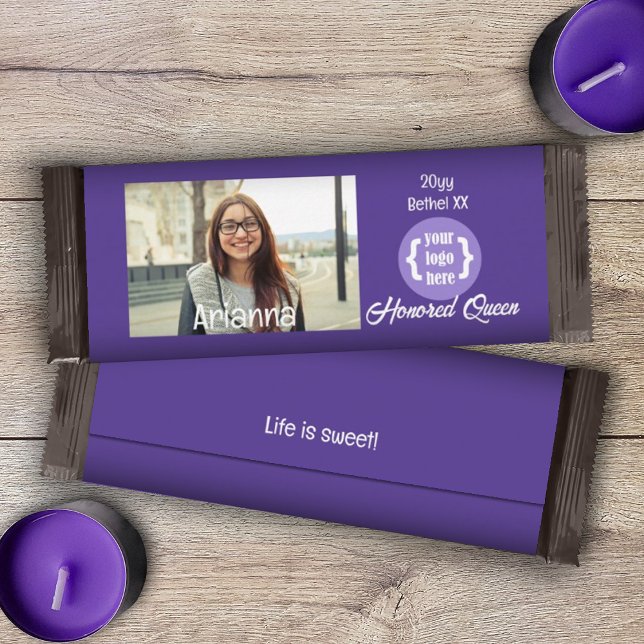 Lila Personalisiertes DIY Foto Candy Bar Wrapper Flyer (purple personalized candy bar wrapper, job's daughters girls club youth organization chocolate label)