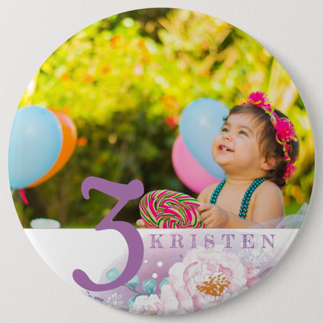 Lila personalisiertes Foto Button (Vorderseite)